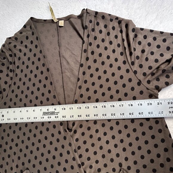 Comfy USA Womens Polka Dot Open Front Cardigan Coatigan Large Brown Black Swing - Picture 7 of 9
